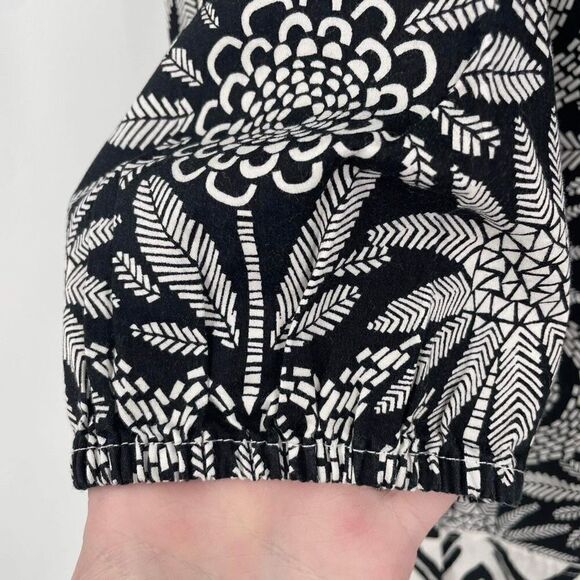 Hatley Womens Tie Front Geometric Print 3/4 Sleeve Blouse Black White Size Large - Picture 6 of 9